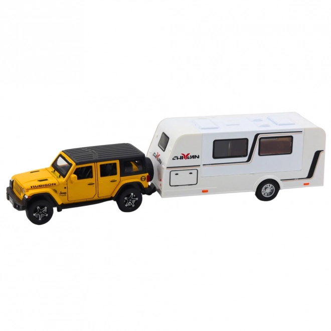 Voiture Tout-Terrain avec Caravane 1:32 Jaune