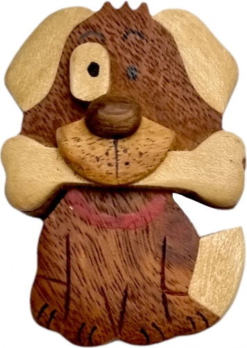Magnet en bois chien avec os – grand