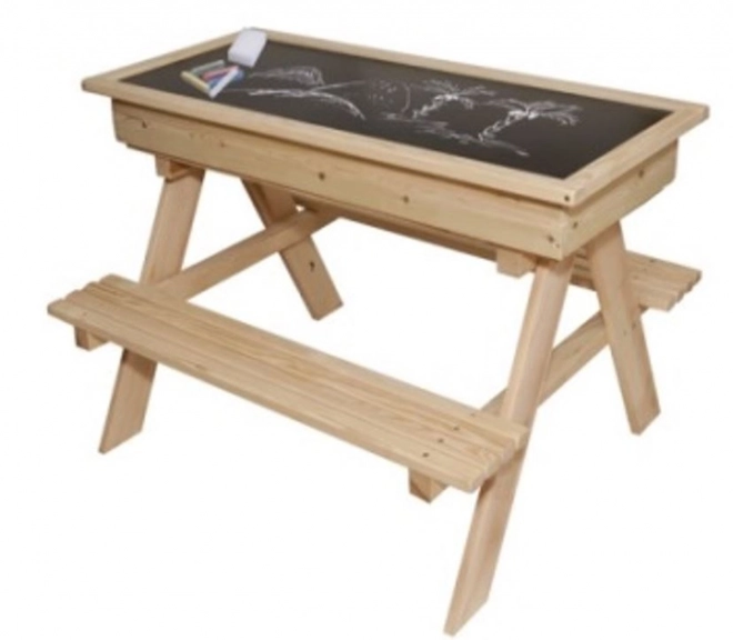 Mobilier de jardin pour enfants table + 2 bancs bac à sable tableau espace de rangement 93 x 78 x 68 cm