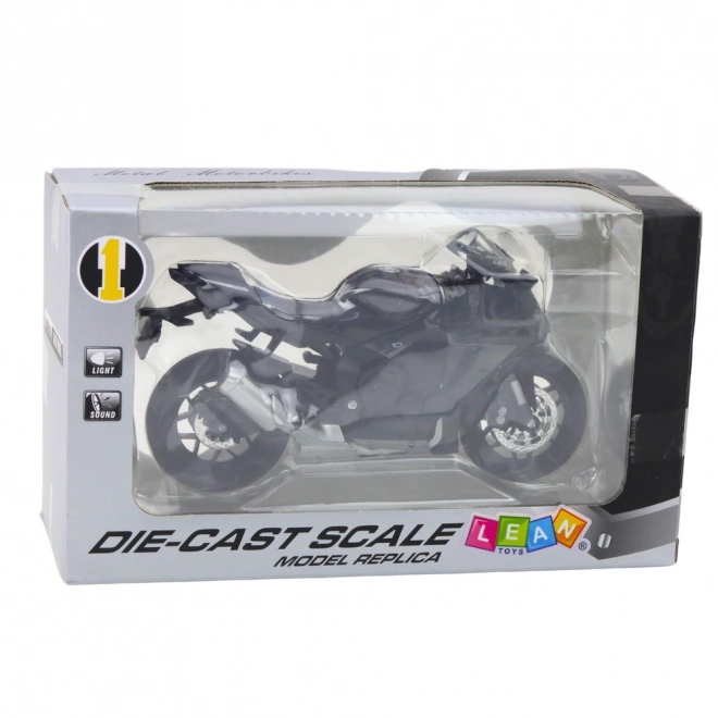Modèle de moto sportive noir avec des éléments métalliques 1:12