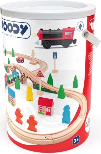 Woody Circuit de train en huit avec locomotive électrique