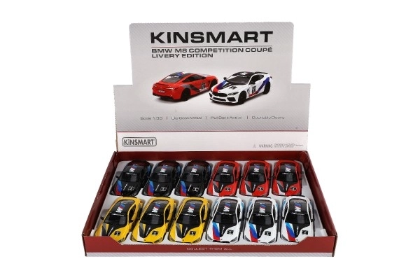 Voiture Kinsmart BMW M8 Competition Coupé 1:38 métal/plastique 12,5cm 4 couleurs à rétrofriction 12pcs en boîte