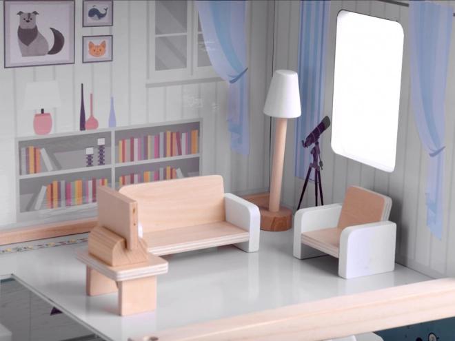 Maison de poupée en bois avec lumières LED style boho 78cm