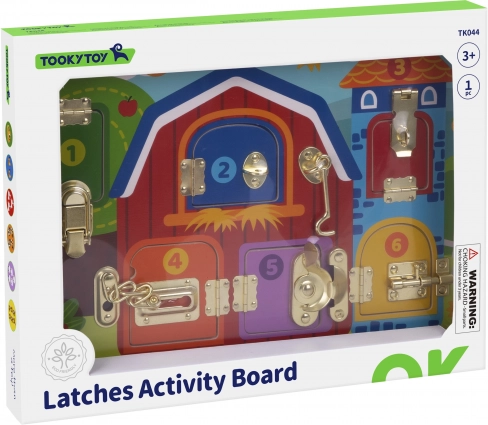 Table d’activités en bois avec verrous ferme – Tooky Toy