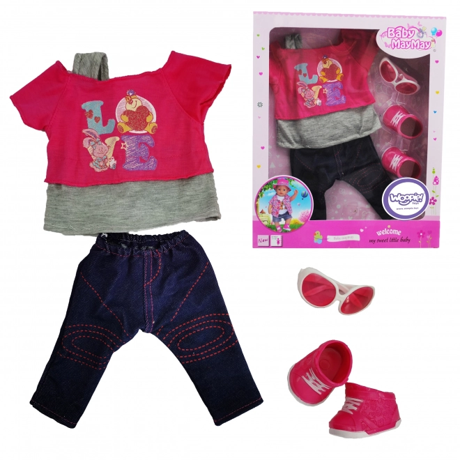 Vêtements de poupée LOVE élégants avec lunettes et chaussures 43-46 cm