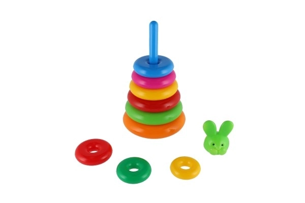 Pyramide à empiler avec anneaux en plastique 28 cm ass. 2 types en filet 12m+