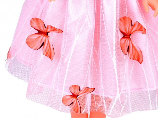 Jolie poupée 36 cm en robe de bal rose avec papillons cheveux longs ZA5236