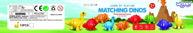 WOOPIE ensemble figurines Montessori dinosaures à empiler avec apprentissage des couleurs et des lettres Dopasuj Literki 13 pièces
