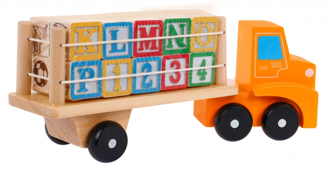Camion en bois avec remorque et blocs pour enfants 2+ Jouet éducatif + blocs avec lettres et chiffres