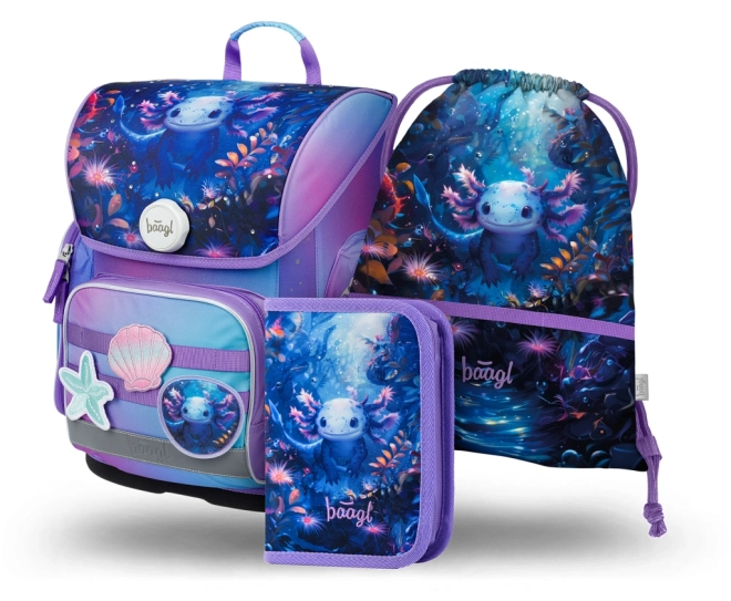 Set scolaire Baagl Ergo Axolotl : cartable, trousse et sac