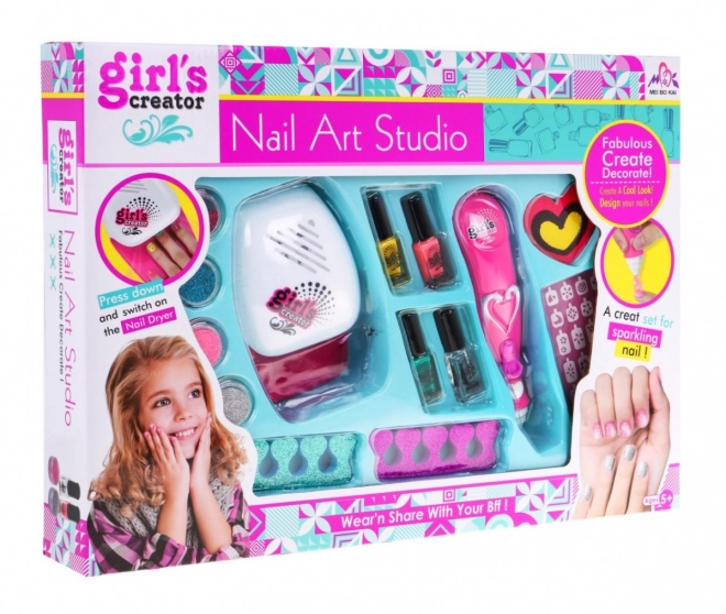 Kit de manucure pour enfants 5+ Appareil à paillettes + sèche-cheveux + accessoires