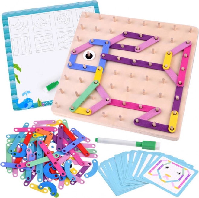 Mosaïque Montessori en bois avec bâtonnets colorés et ardoise effaçable double face
