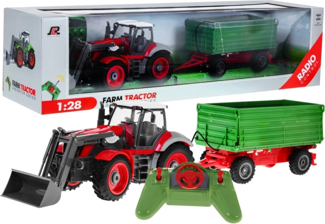 Tracteur RC avec chargeur et remorque 1:28 pour enfants 3+