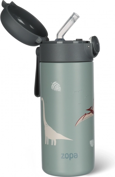 Thermos pour boissons avec paille et poignée en silicone 350 ml, Dino