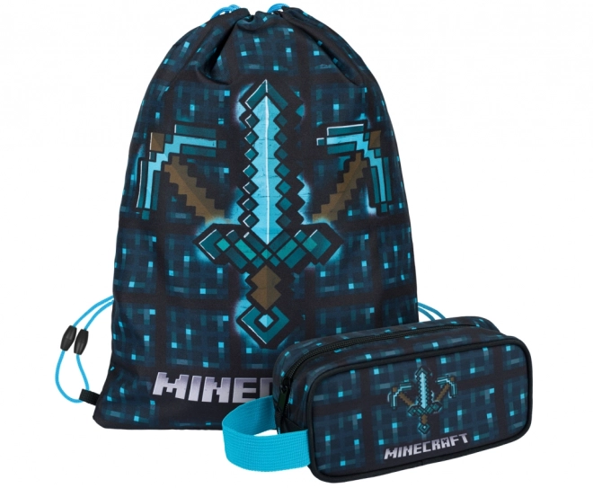 Minecraft 2 ensemble hache bleue et épée trousse et sac