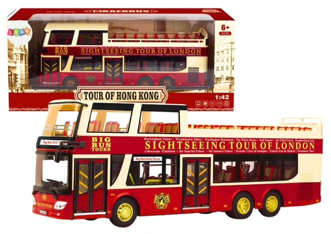Autobus d'excursion à deux étages 1:42 Lumières Métalliques Rouge