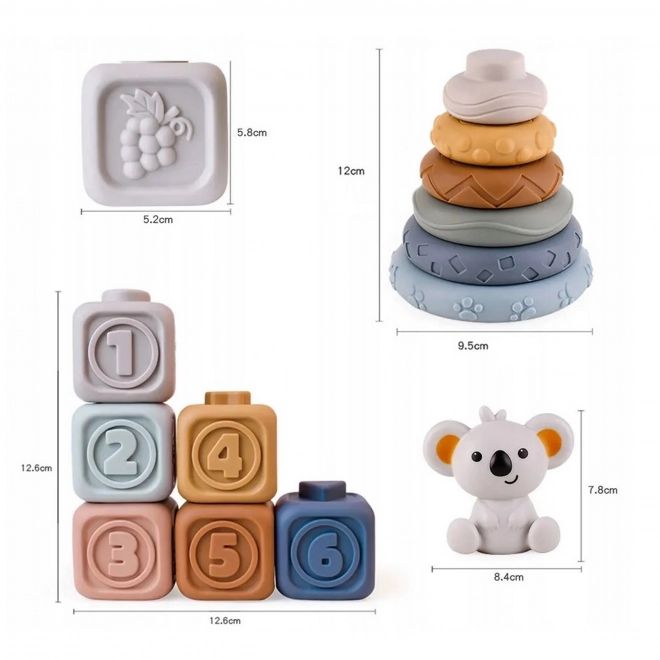 Woopie Ensemble de cubes sensoriels en caoutchouc doux pour enfants 3 en 1 Ensemble Ourson