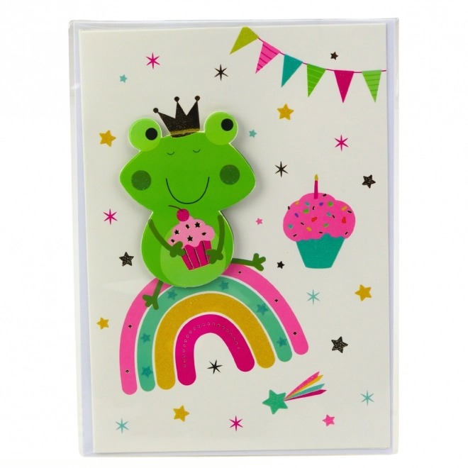 Carte de vœux 3D avec licorne, éléphant, grenouille et dinosaure