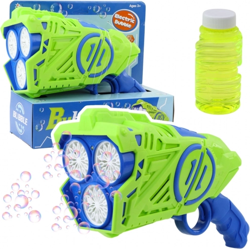 Pistolet à bulles de savon avec lumières LED bleu-vert