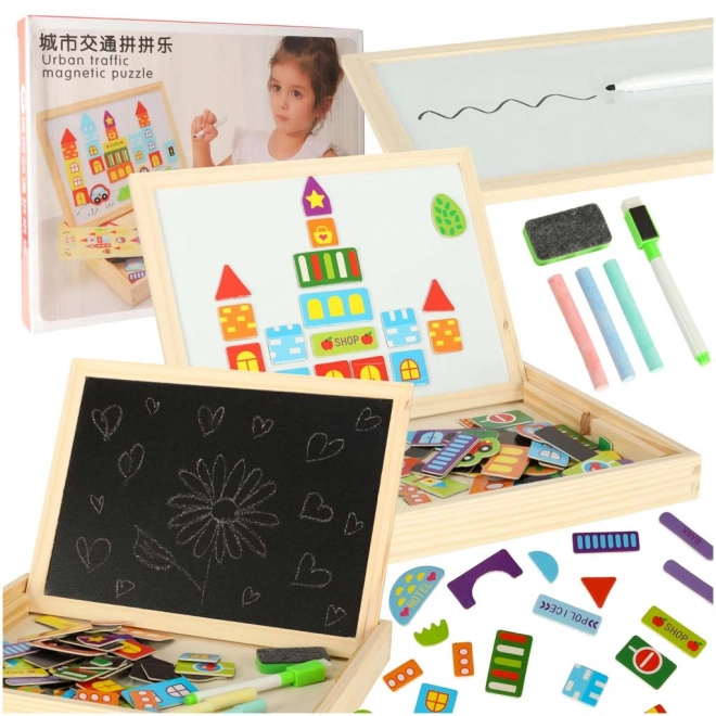 Tableau magnétique en bois - ville