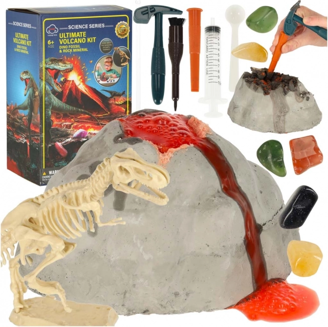 kit éducatif – volcan avec dinosaure et expérience de lave