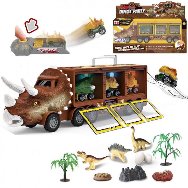 Camion dinosaure avec lanceur et petites voitures