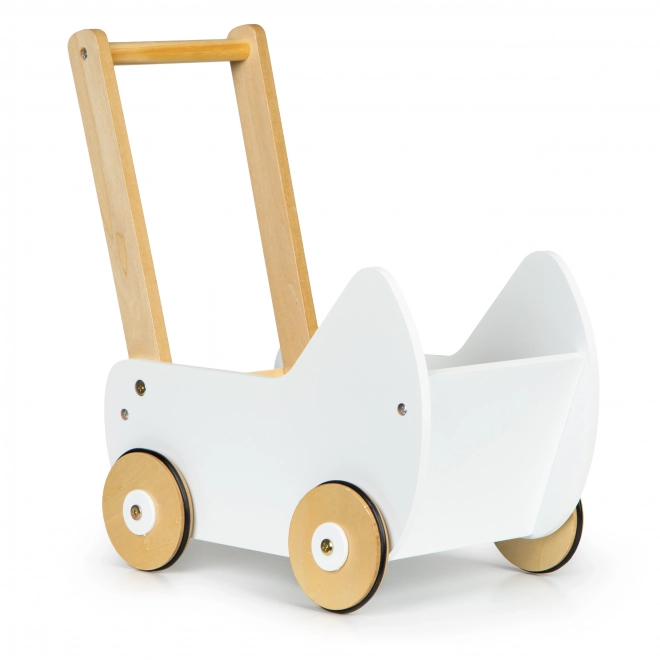 ECOTOYS Chariot en bois pour poupées blanc