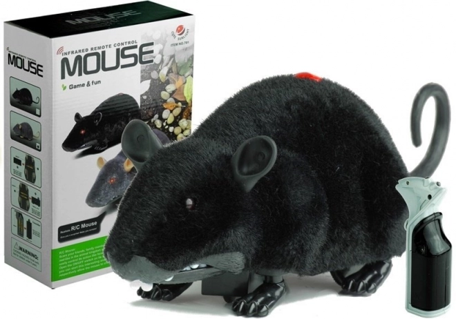 Grande souris télécommandée R/C noire sur roulettes