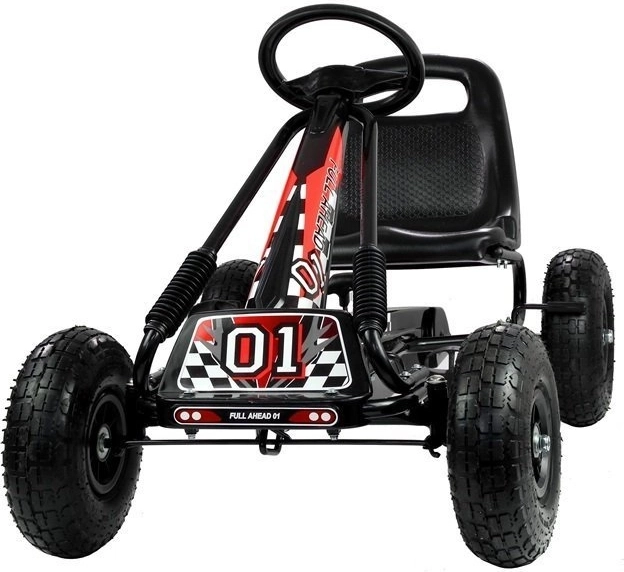 Kart à pédales pneumatique + Pneus gonflables + Siège réglable – noir