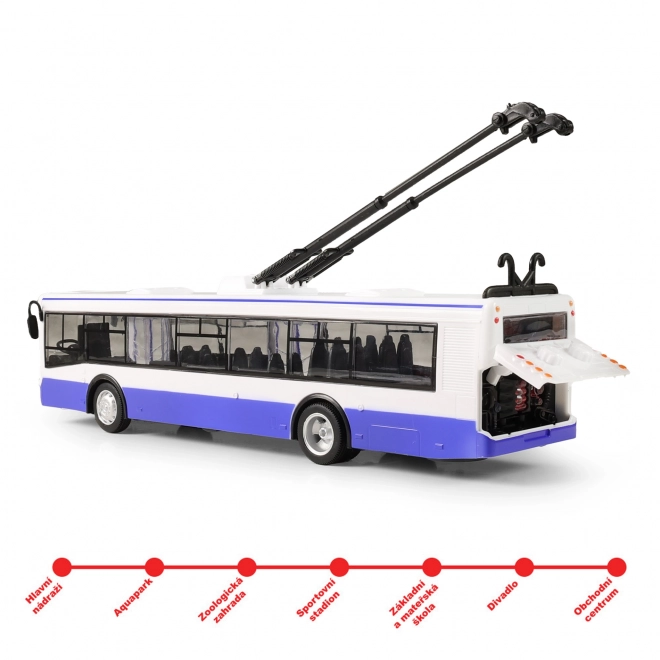 Trolleybus qui annonce les arrêts en tchèque 28 cm bleu