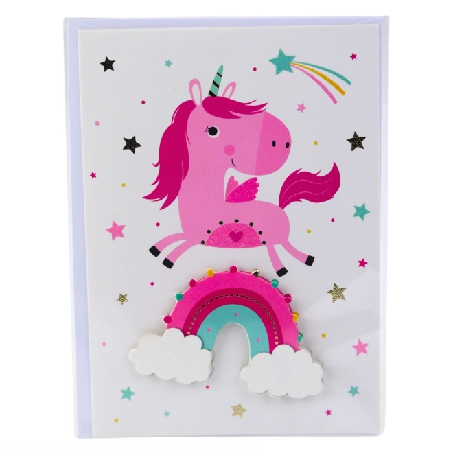 Carte de vœux 3D avec licorne, éléphant, grenouille et dinosaure
