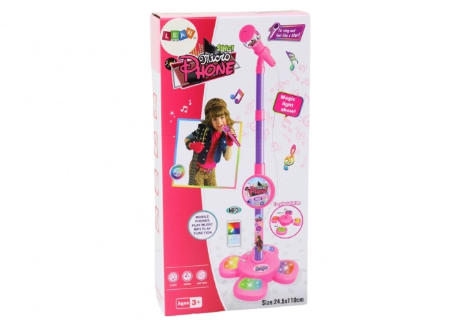 Microphone d'enfant avec trépied réglable rose