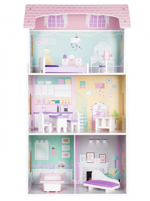 ECOTOYS Maison de poupées à trois étages Fraise