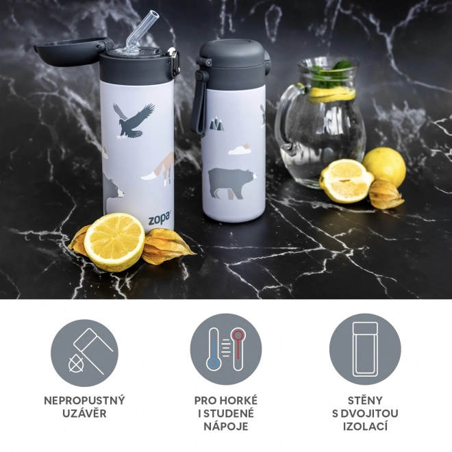 Thermos pour liquides avec paille 400 ml, Montagnes
