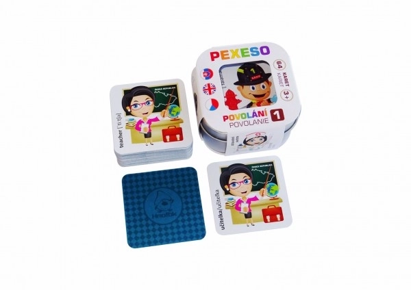 Pexeso Métiers étanche 64 cartes dans une boîte en métal 6x6x4cm