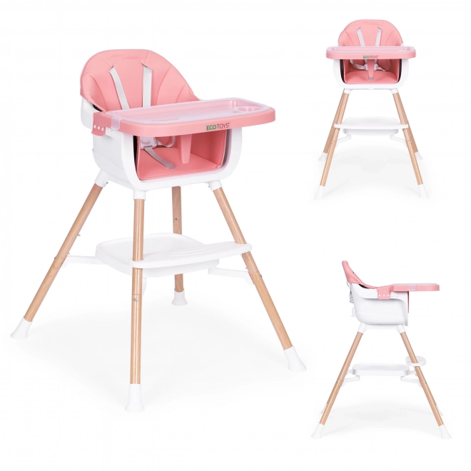 Chaise haute bébé 2en1 rose ECOTOYS