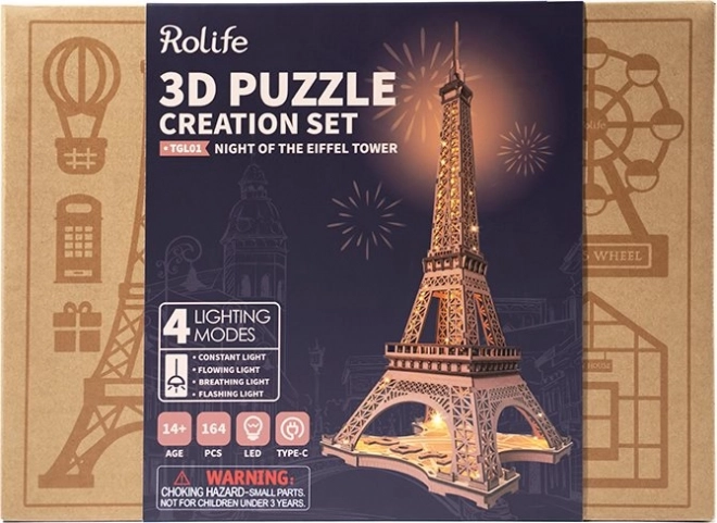 Puzzle 3D en bois RoboTime Rolife Nuit Éclairée Tour Eiffel