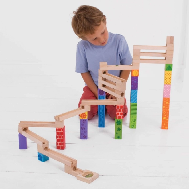 Bigjigs Toys Piste de billes en bois colorée