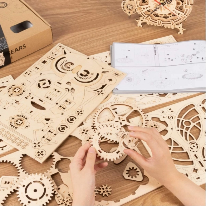 Puzzle mécanique en bois 3D Horloge chouette