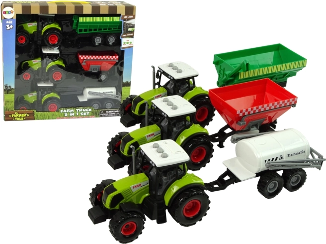 ensemble de trois tracteurs avec remorques et pulvérisateur – machines agricoles pour enfants