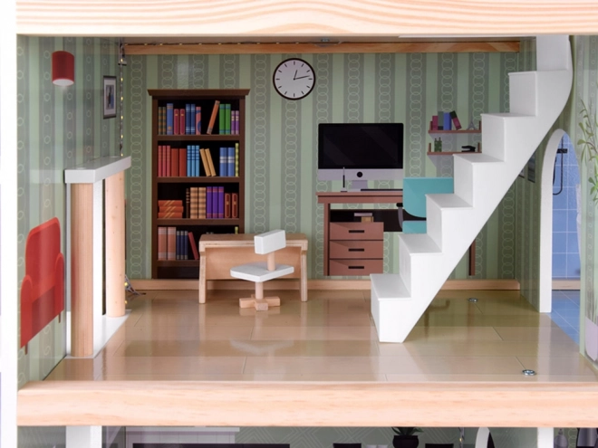 Maison de poupées en bois avec piscine et éclairage LED