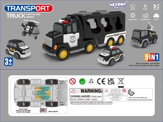 Camion de remorquage policier Woopie avec un ensemble de 5 véhicules