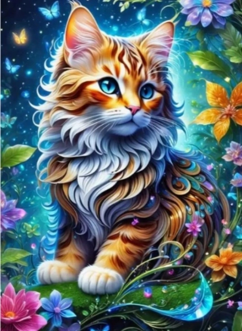 Mosaïque de diamant - Chat dans le jardin magique