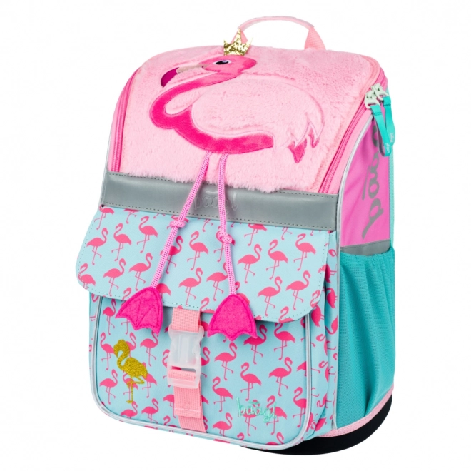 Cartable scolaire avec motif flamant rose