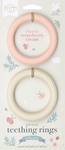 Anneaux de dentition en silicone avec feuilles pour bébés, lot de 2 – Fraises