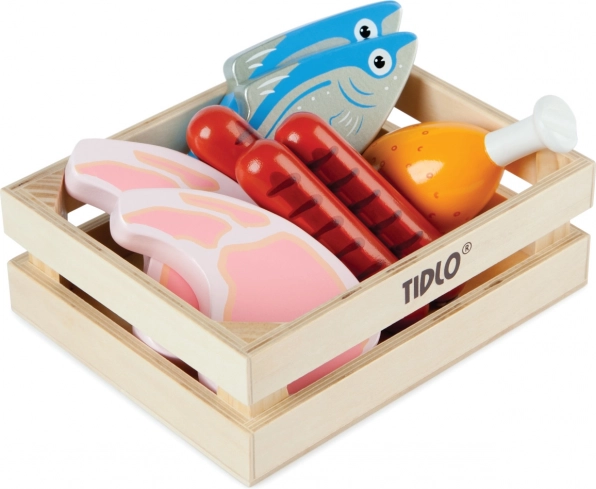 Tidlo Caisse en bois avec viande et poissons