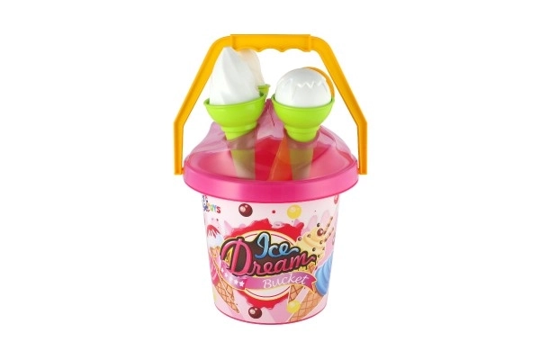 Ensemble de sable plastique seau + moules à glace 2 couleurs en filet 18x28x17cm 12m+
