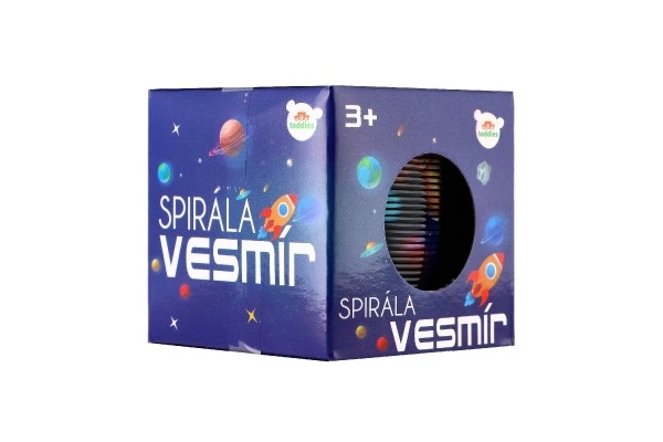 Spirale/ressort cosmique en plastique diamètre 6,5 cm 2 couleurs dans une boîte 7x7x7cm