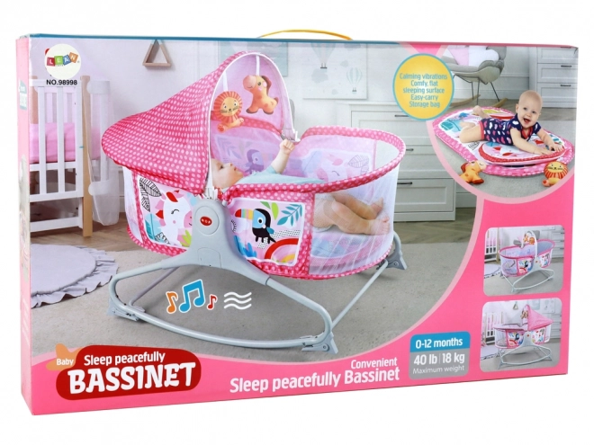Lit Bébé Multifonction 2-en-1 avec Balançoire en Couleur Rose