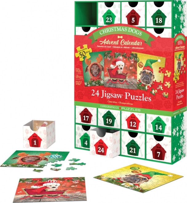 Calendrier de l'Avent avec puzzle Eurographics 24 x 50 pièces – Chiens de Noël